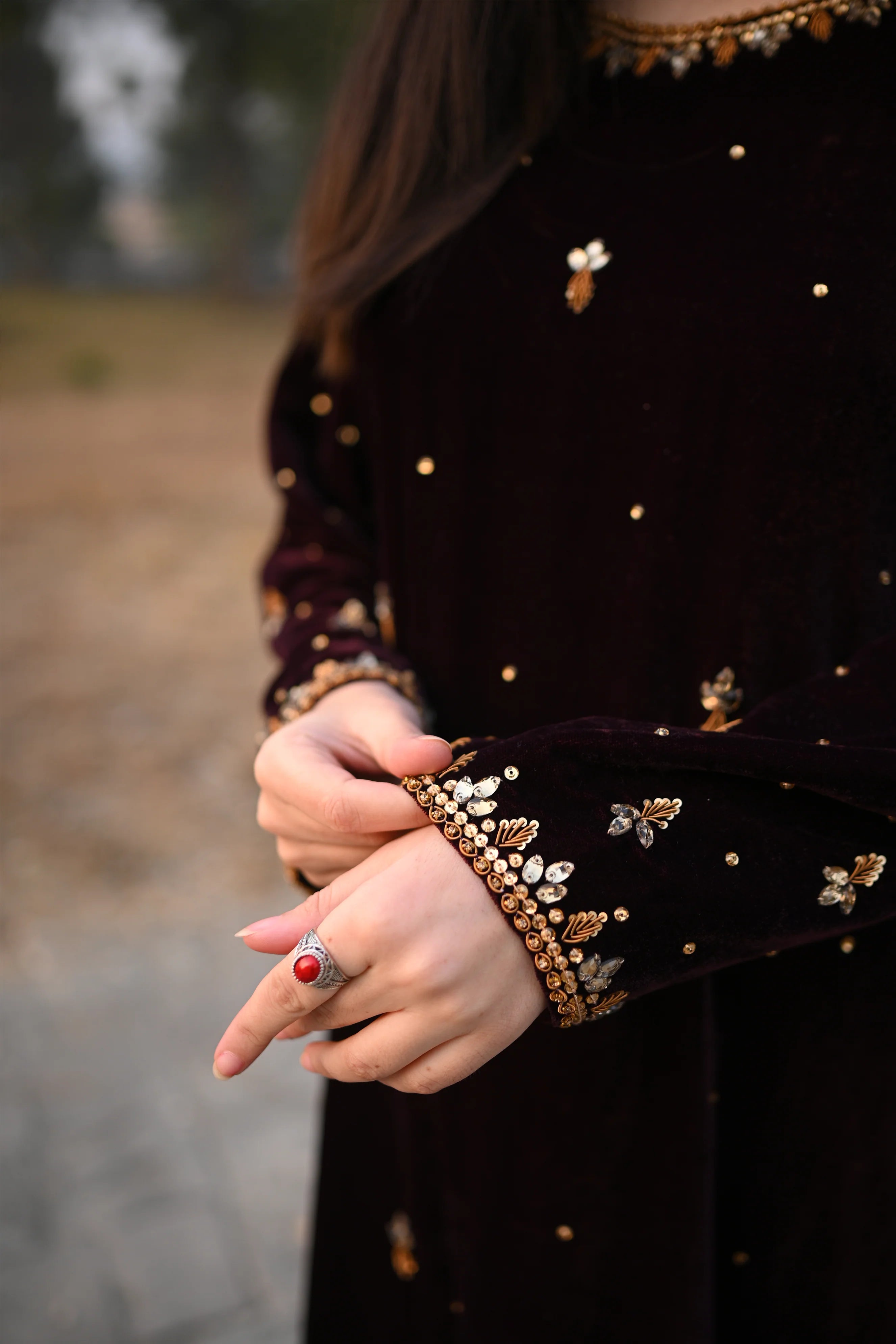 Long Velvet Maxi with Kora Dabka Handwork